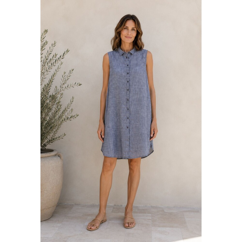 CP Shades Mara Lightweight Button-Down Chambray Cotton Shirt Dress Size M Boho